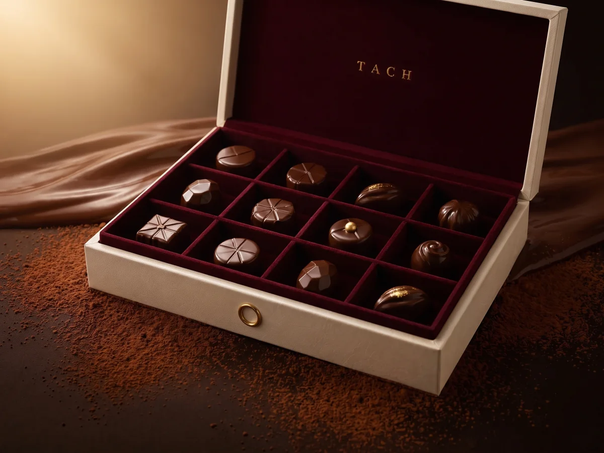 Grand box — 12 chocolates in a burgundy tray