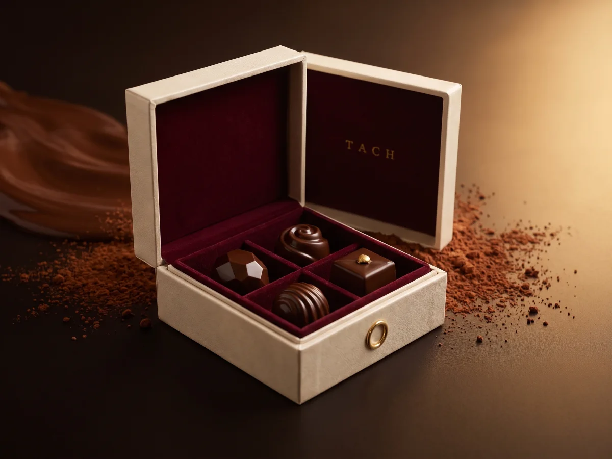 Tasting box — 4 chocolates in a burgundy tray
